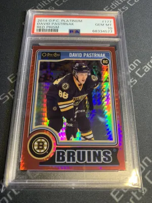 2014 O-Pee-Chee Platinum David Pastrnak Red Prism /135 Rookie RC PSA 10 front
